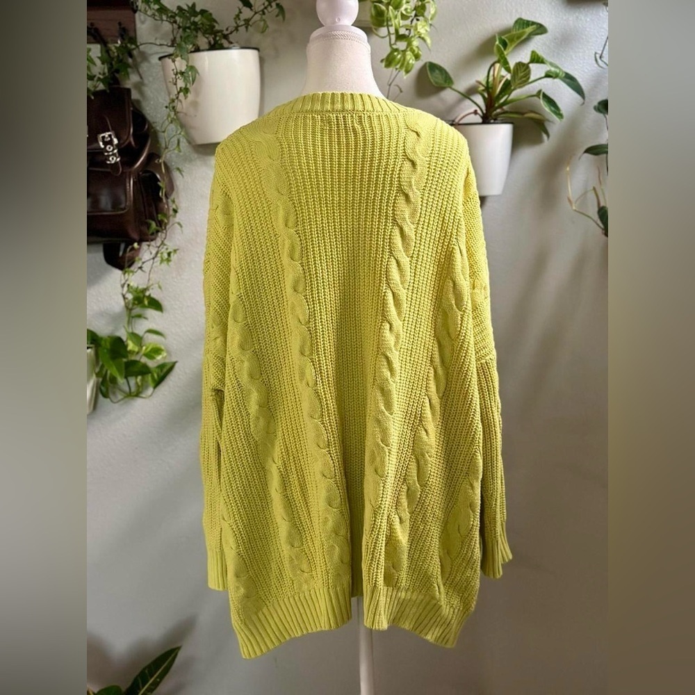 Pink Lily Cable Knit Open Front Cardigan – Lime Yellow – Size S - Picture 3 of 5